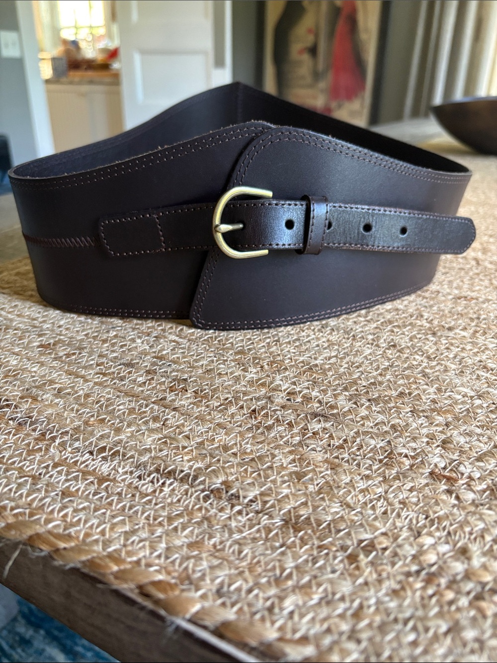 Wide Brown Leather Waist Belt for women